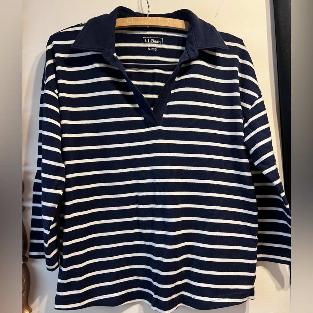 L.L. Bean Heritage Mariner Top, Splitneck Polo Three-Quarter-Sleeve Stripe
